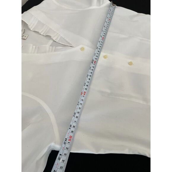 ~ Coldwater Creek L 14 Blouse White No Iron Lg Shirt Button Pleated V-neck Tunic - Picture 5 of 8